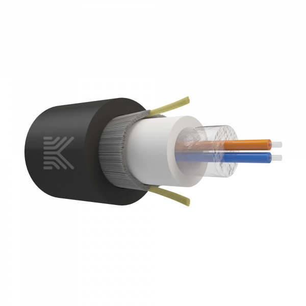 Дроп-кабель круглый, с центральной трубкой, упрочняющий силовой элемент стеклонити (UNITUBE), 2 волокна, G.657.A1, нг(А)-HF, 3 кН